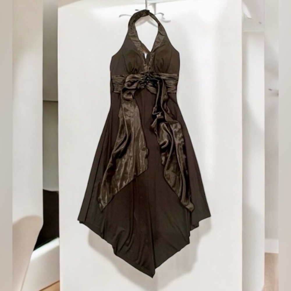 Black Dress Halter Neck Backless Cocktail Semi Formal Women's Medium